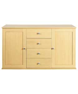 Beech effect sideboard.2 adjustable internal shelves.4 drawers on metal runners.Silver effect cone