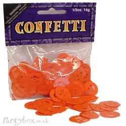 Larger sized orange pumpkin shaped confetti to rea