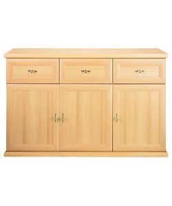 Beech effect sideboard. 3 wooden doors and 3 wooden drawers with metal runners.1 adjustable wooden