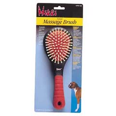 The massage brush features washable plastic massage pins mounted on a cushion for your dog`s comfort