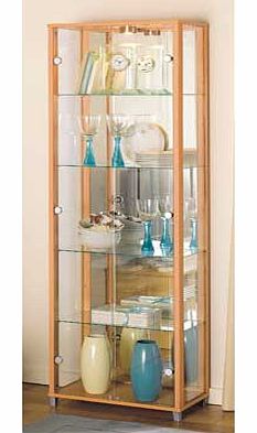 Unbranded Double Glass Door Display Cabinet - Beech Effect