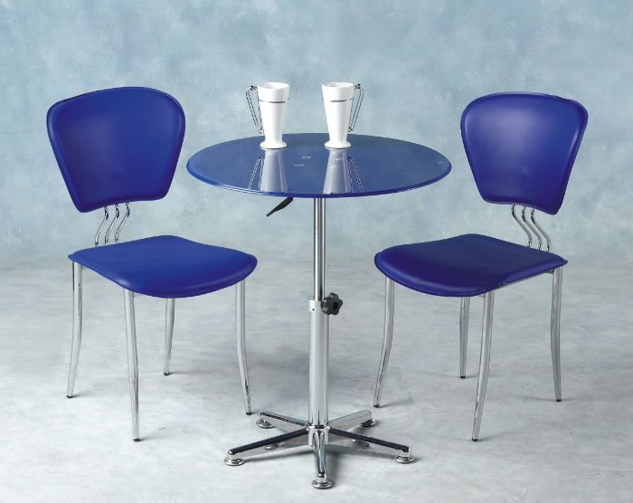 This versatile two chair set features a 25" diameter table which can be used for dining at