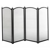 Black coated steel with fine, spark-proof mesh. Folds for summer storage. H62 x W97cm max..