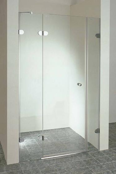 An exceptionally high quality stylish shower door.  Features include: Solid brass chrome plated risi