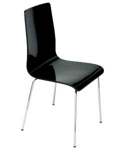 High gloss seated chair with chrome metal legs.Size (H)88, (W)42, (D)43cm. Weight 4.55kg.Packed flat