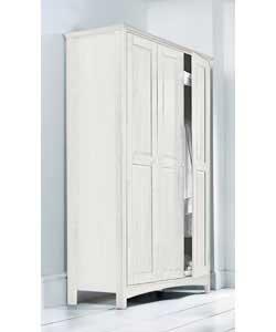 Solid pine (except backs and drawer bases) in a white finish.Metal handles.1 solid pine hanging