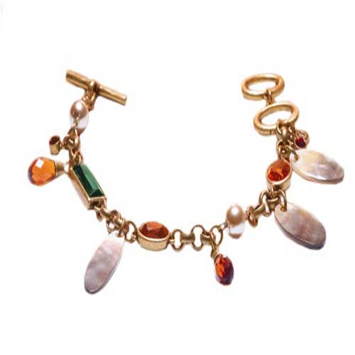 Always on trend this sizzling hot mix of topaz coloured glass green tourmaline and natural shell ova