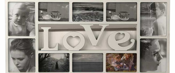 Holding 10 photos this Living Love White Photo Frame enables you to display photos of those who are closest to you. It is finished in a stylish way with the word love in the middle to show how you feel towards the people in the photos. For photo size