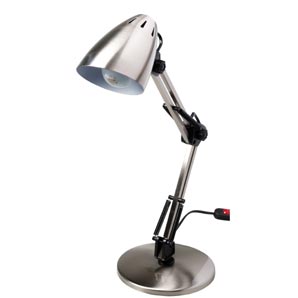 tungsten desk lamp in satin steel effect finish