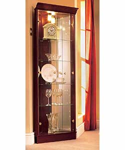 Mahogany effect. 2 glass doors. 4 glass shelves an