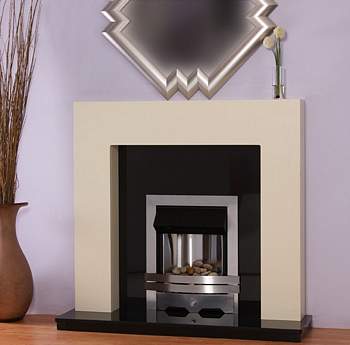 Simple, modern ivory surround.
Natural Black Granite backpanel & 48`` Black Granite hearth.
Choice