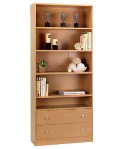 Oak Extra Deep Bookcase - 2 Drawer