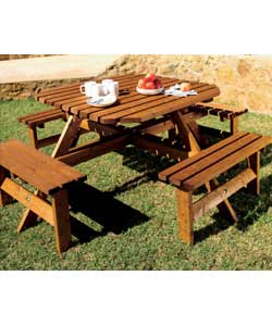 Octagonal 8-Seater Pine Picnic Bench