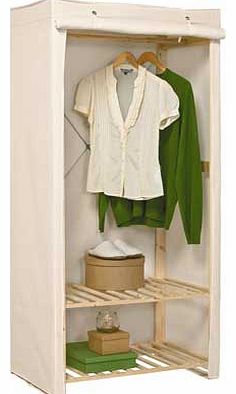 This Polycotton and Pine Single Wardrobe is easy to assemble and looks stylish in any home. Featuring a hanging rail and a bottom shelf for shoes and extra storage. this wardobe is ideal for keepnig your home tidy. The sturdy wood frame has a trendy 