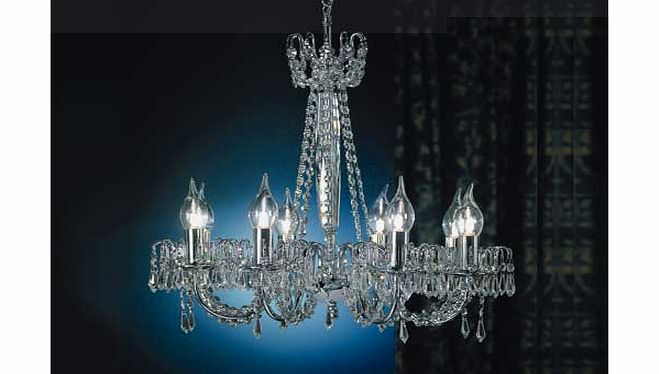 The Reims Chandelier is beautifully draped in sparkling crystals and beads making it a perfect grand statement. Bulb covers in flame shaped glass add an authentic touch. Hung in your living room or hallway this centrepiece will add glamour and style 