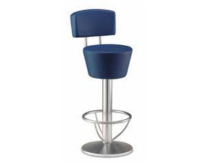 Sturdy heavy-duty bar stool. Curved backrest on chrome pillars. Chunky American style swivel seat. U