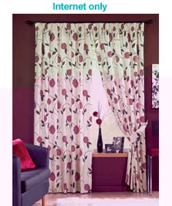 Lined curtains including tie backs.Large all over red floral pattern on cream background.60 cotton/4