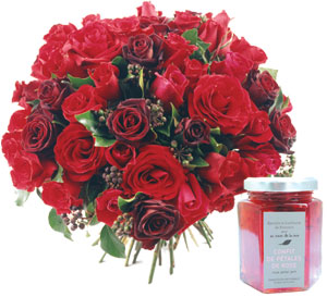 Roses and Rose petals jam red 51 roses