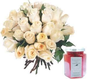 Roses and Rose petals jam white 25 roses