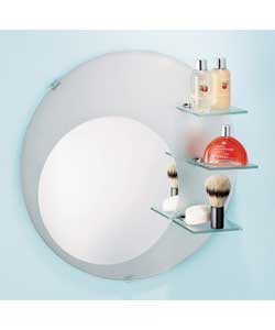 Wall fittings included.Mirror size (Diameter)44cm, shelf size (H)10, (W)10cm