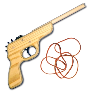 A desirable little gadget that fires elastic bands with surprising accuracy and range. Bands are str