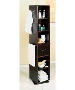 Freestanding revolving cabinet in dark veneer with