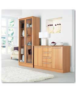 Beech effect. Long bar handles. 2 doors. 4 drawers. Size (W)118.5, (D)42, (H)76.1cm. Weight in