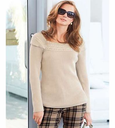 Look stunning in our new look sweater. The intricate pattern of cable and stitch detail on the shoulders and neckline are in sharp contrast to the rib knit body. The neutral colour provides endless wardrobe combinations. Sweater Features: Washable 50