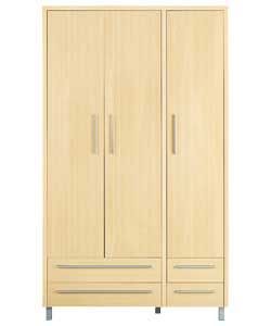 Size (H)200.5, (W)118.6, (D)51.9cm. Light maple finish with slim silver finish handles.1 hanging rai