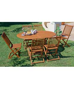 Hardwood table with folding chairs.Table can be folded flat if unscrew 2 screws. Size of table