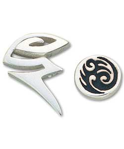 Sterling Silver Mens 2 Tribal Stud Earring