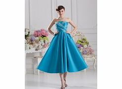 Unbranded Taffeta Tea-length Strapless Blue Elegant Terse