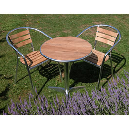 Teak/Aluminium Bistro Set - 60cm dia table and 2