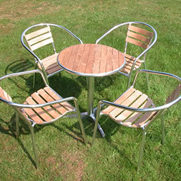 Teak/Aluminium Bistro Set - 60cm dia table and 4