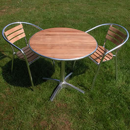 Teak/Aluminium Bistro Set - 80cm dia table and 2