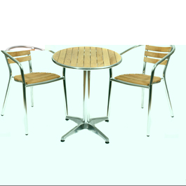 Unbranded Teak and Aluminium Bistro Set - 60cm Diameter