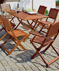 Rectangular folding table 150 x 86.5cm.4 folding chairs. 2 folding armchairs.Minimal assembly