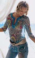 Womens Long-Sleeved Printed Floaty Kaftan