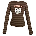 Womens Stripe Raw Edge Crew Neck Top