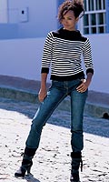 Womens Three-Quarter Sleeved Striped Jumper