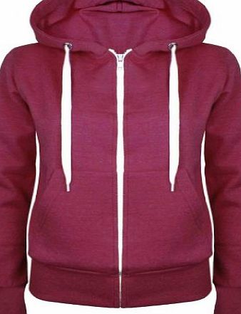 New Womens Ladies Plain Hoody Girls Zip Lace Top Hoodies Jacket Sweatshirt Top : Color - Pink : Size - 12