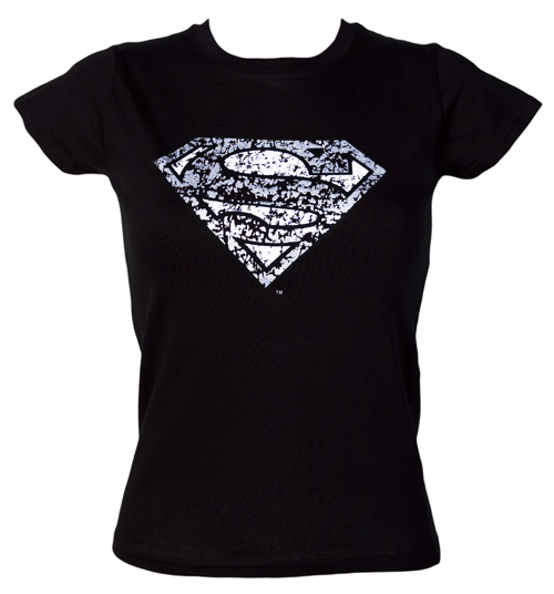 Ladies Distressed Foil Print Superman Logo