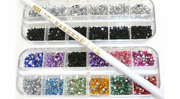 VAGA 6000 pcs x 2mm RHINESTONES GEMS FOR NAIL ART DECORATION FREE PICKER PENCIL TOOL