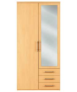 2 Door 3 Drawer Mirrored Robe - Beech