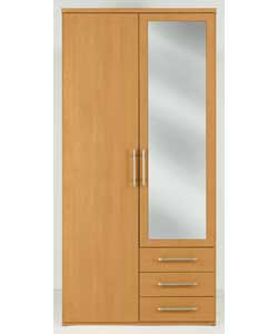 2 Door 3 Drawer Mirrored Wardrobe - Pine