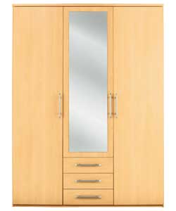 3 Door 3 Drawer Mirrored Robe - Beech