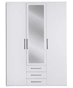 Mirrored 3 Door 3 Drawer Wardrobe - White