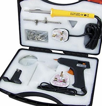 Vconcal TM) CRAFT TOOL SET SOLDERING IRON GLUE GUN HELPING HAND MAGNIFY TOOL SET KIT IN CASE