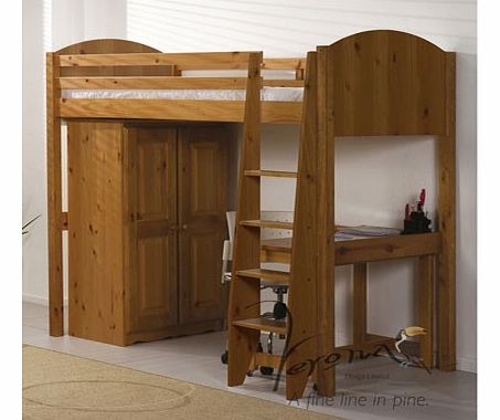 Pine High Sleeper  Desk With Optional Wardrobe