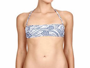 Blue floral bandeau bikini top